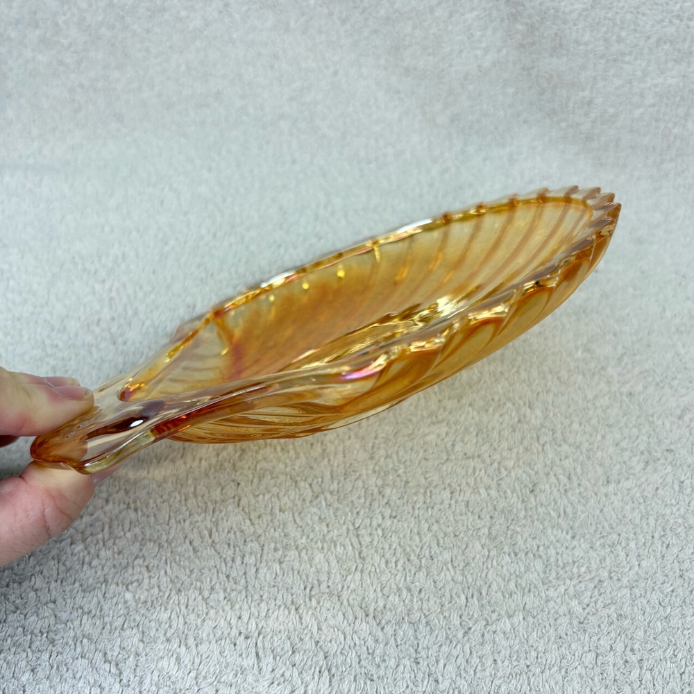 Vintage Carnival Amber Glass Small Sea Shell Trinket Dish Orange VTG Retro MCM - Picture 7 of 16